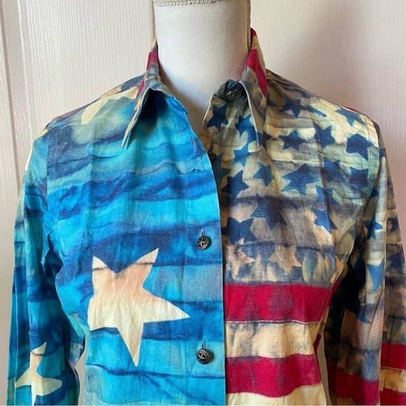 Women’s American Flag Western Wear Button Down Shirt Acorn By Bob Goldfeder - Picture 3 of 10